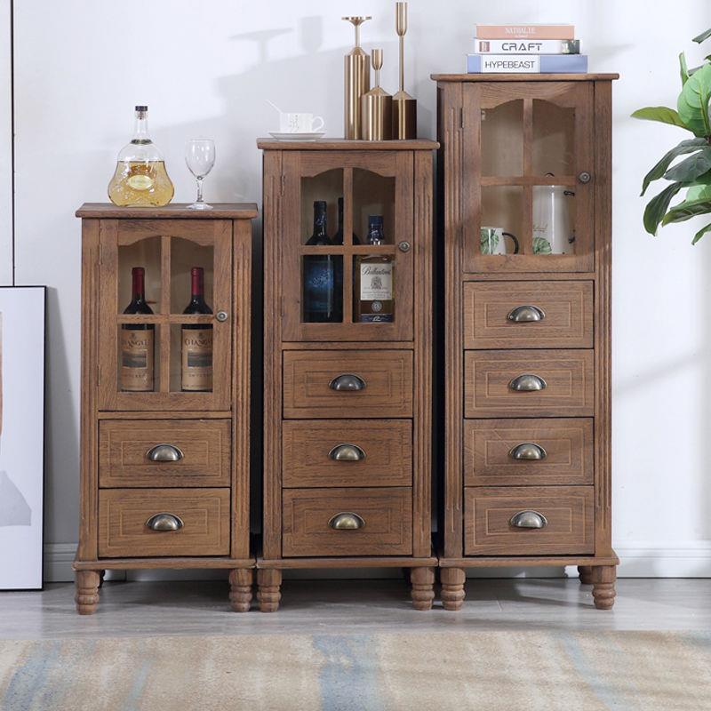 美式木小酒柜门靠墙客厅HSP柜简约多功单能玻璃门子餐边柜电视边