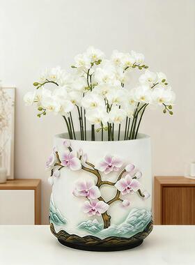 现大口径树脂兰花盆家用室内盆货栽绿植花浮雕四君子-工耐艺盆用