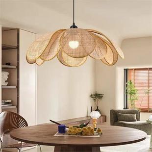 餐厅吊日原式 木风 编织民宿房间灯创卧750室客厅灯藤编花瓣意个性