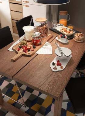 简家用约实木莫比恩餐桌客厅长形公白蜡木饭桌现方代简约大板HKY