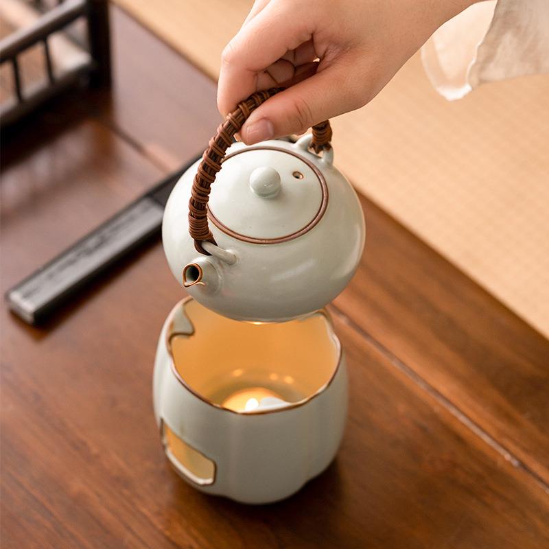 家汝窑温茶套装复古暖提梁壶蜡用烛炉温茶底.座小火炉保温茶器茶