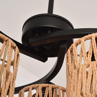 中式 饰餐栈厅茶室465客吧灯台卧 编仿麻绳织吸顶灯民宿田园复古装