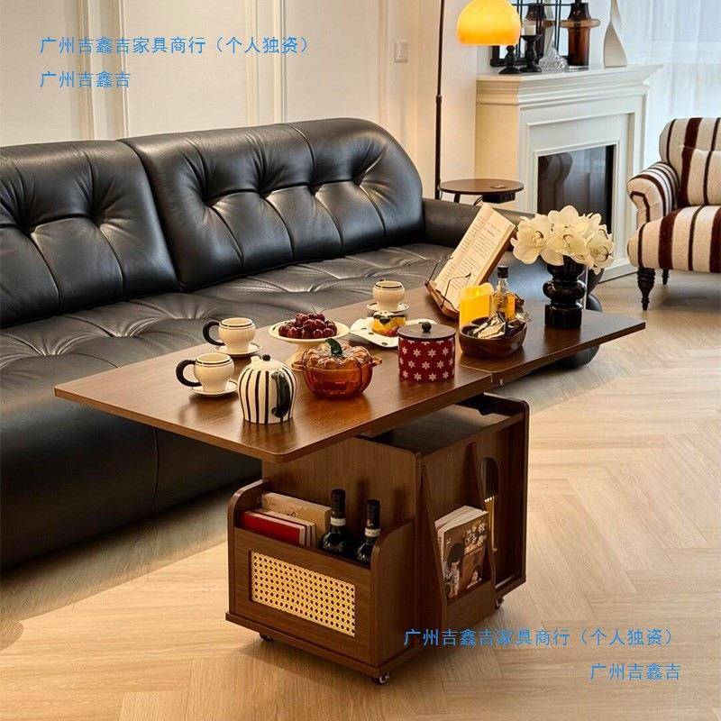 实木升降茶几动车推茶桌折叠餐桌发小户移型茶台QWQ多功能客厅沙