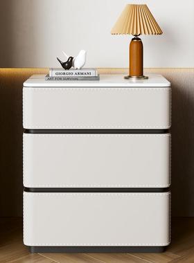 意式极简马鞍皮床柜轻奢实木板头边柜高设计师简端约现代床QDW岩