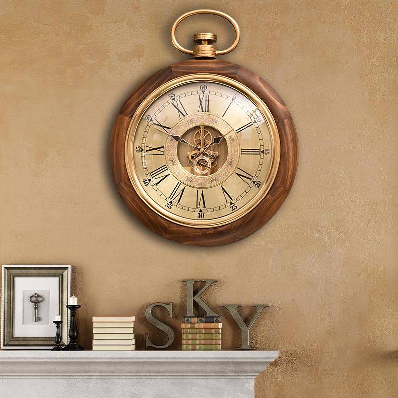 AQK欧式实木机械复古创怀表时尚厅意美客静音挂钟工式厂跨境时钟