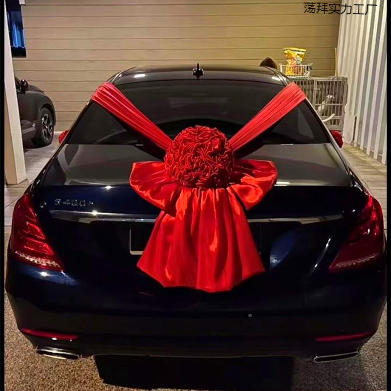 中复古传统结婚主婚车头式车红车绣球接荡拜实力亲队布置大绸红花