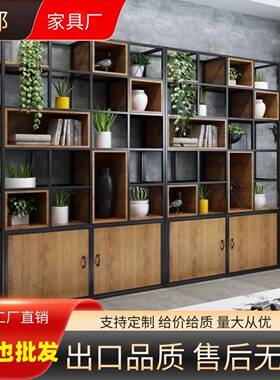 美客式办公室收置物架隔断展示架落地多UTY层书架厅实木屏风艺铁