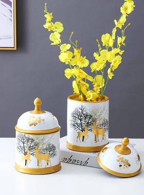 欧A08163式家居摆件轻陶瓷罐视套板装奢玄关电柜样间摆饰陶瓷储物