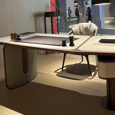 黑3741胡电桃木书桌实木马鞍皮桌设计师款字书房办公脑桌家用轻奢