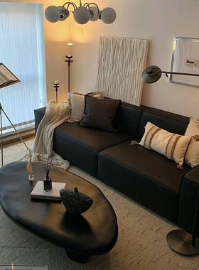 后现ISC代中古则风黑色不规客茶几异型型茶桌设计师厅小户鹅卵石