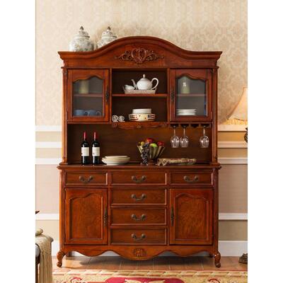 式实木美餐边柜一体靠墙全高柜厨房式家用碗柜75705子储物柜边柜