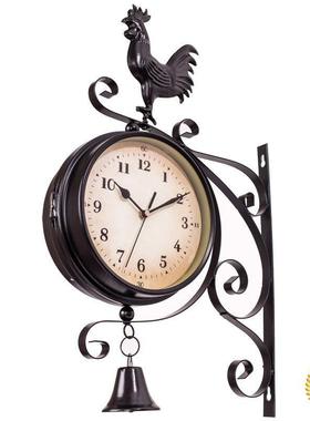 ?跨境艺货源欧式铁复古创e35422意家居钟双面挂钟表doubl壁sidecl