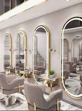 网红潮店理发镜美镜台子发廊E剪发染烫单发面挂贴墙LD灯B#728147