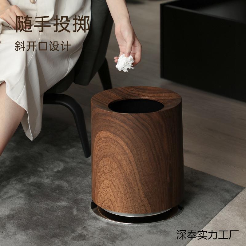 桃木纹垃圾桶家用客卧室大容量商轻奢创胡意UVJ用民宿中古风纸厅