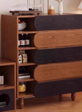 法式复古实抽木五斗柜柜中古风客厅靠58791储物卧室屉收墙纳柜家