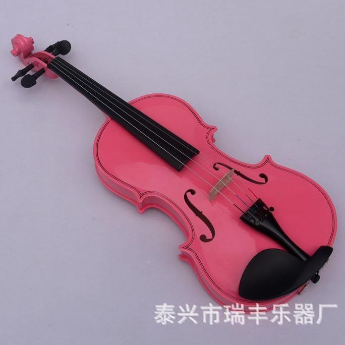 彩色小提初学者成人儿QHK童琴习小提琴全木质粉红紫白蓝红黑练哑