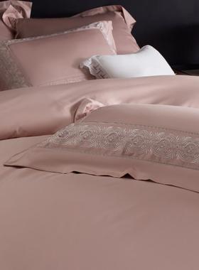 高端简长8绒棉四件套纯色43224刺绣蕾丝1被套纯棉贡缎床单.m极床