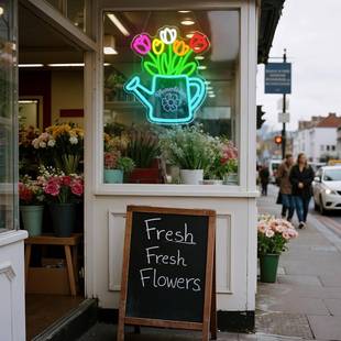 浇花壶室卉霓虹灯花艺工作氛围灯花花店景布85383置发场光牌