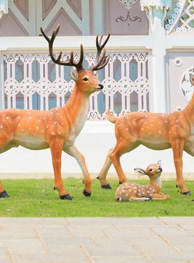 仿真梅长颈鹿00花鹿摆件树脂玻璃林钢小鹿雕花塑园庭院别墅园观树