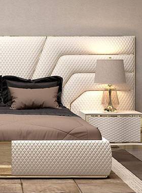 宽主屏床意大利奢风卧双人床港轻皮艺式床实69873木婚床白色现代