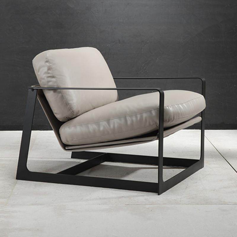 北欧铁艺单人位休闲沙发客厅沙发配套椅精致时尚款皮质沙发椅