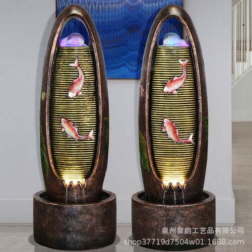 大型欧式孔雀喷泉流水摆件客厅阳台别墅家居水景落地加湿器装饰品