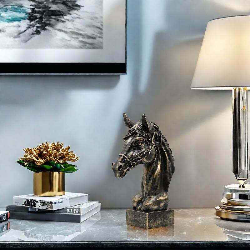 创意马头摆件树脂工艺品办公室桌面装饰品书柜桌面摆件多功能