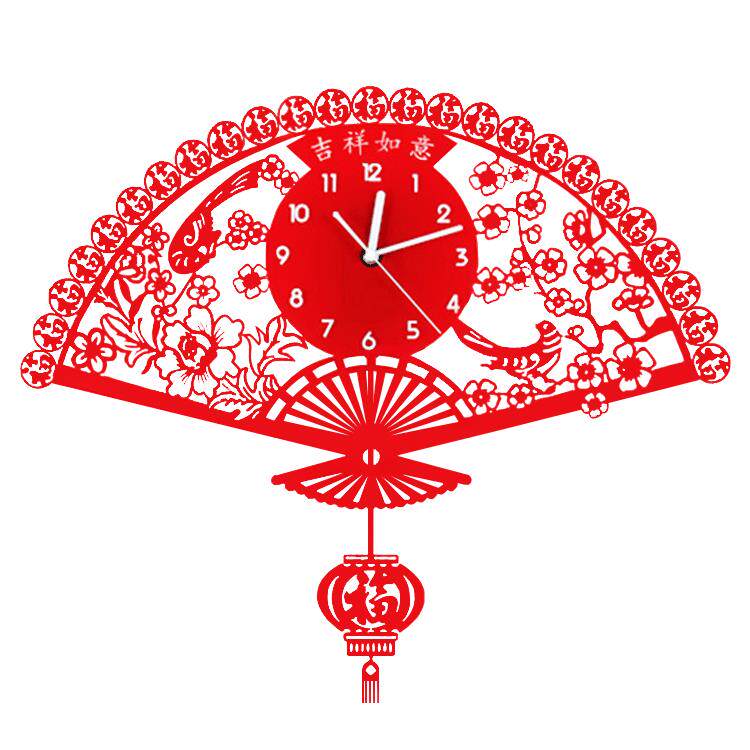 亚克力扇子挂钟静音挂钟中国风挂钟工艺钟表复古风