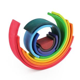 儿童实木12片拱形彩虹桥积木拼搭叠叠乐早教亲子互动玩具3-10岁