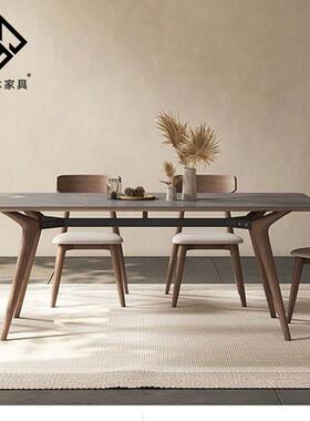 灰色实木岩板餐桌现代简约白蜡木长方形意式家用小户型北欧风饭桌