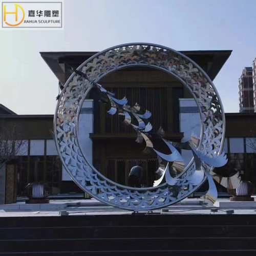 不锈钢雕塑售楼部地标大型镜面发光抽象月亮金属景观装饰制作摆件