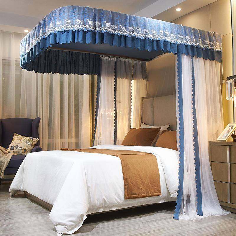 外贸u型轨道新款导轨蚊帐1.8m床双人家用1.5米加密加厚2.2伸缩