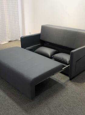简约现代深灰色科技布双人小户型客厅卧室折叠可储物多功能沙发床
