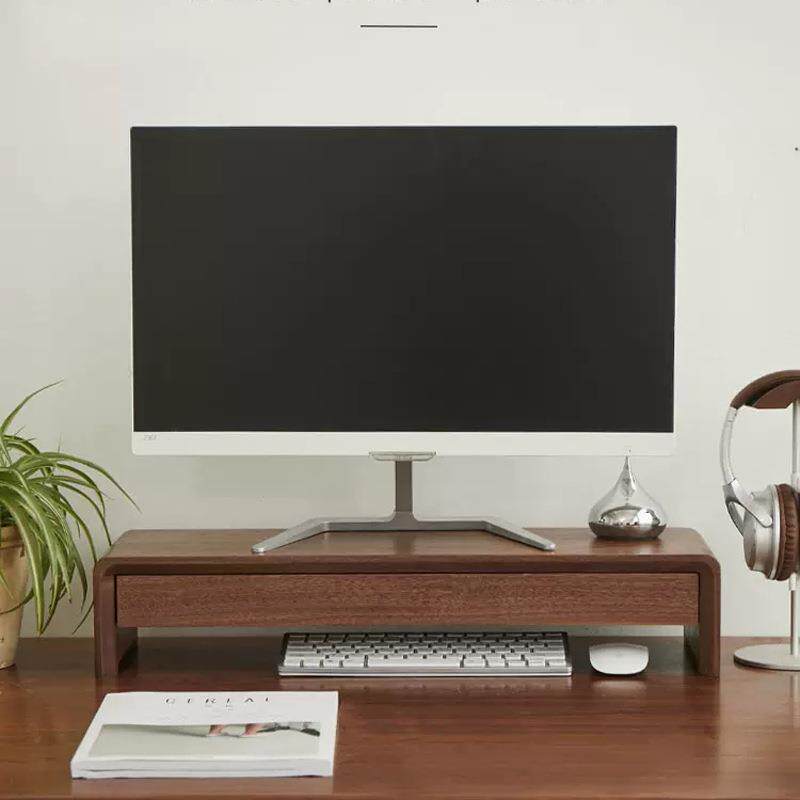 办公室桌面电脑显示器增高架实木桌面置物架台式电脑收纳架带抽屉