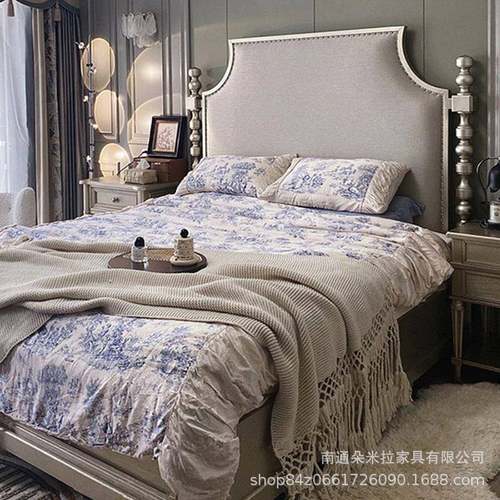 美式乡村莫里印象高端时尚实木大床主卧卧室轻奢做旧高背公主婚床