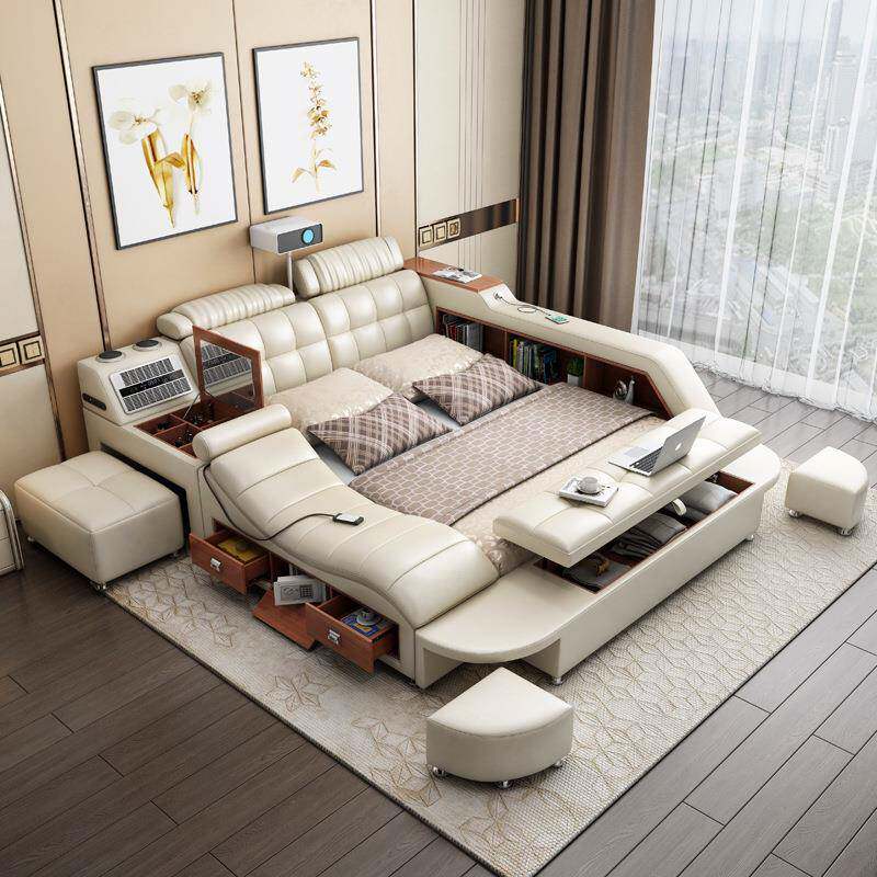 多功能真皮榻榻米床双人1.8米现代简约大户型主卧按摩智能床新款