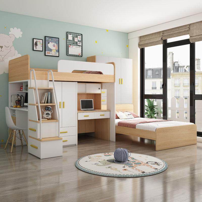 儿童床错位高低床多功能组合书桌一体交错式子母床衣柜上下组合床