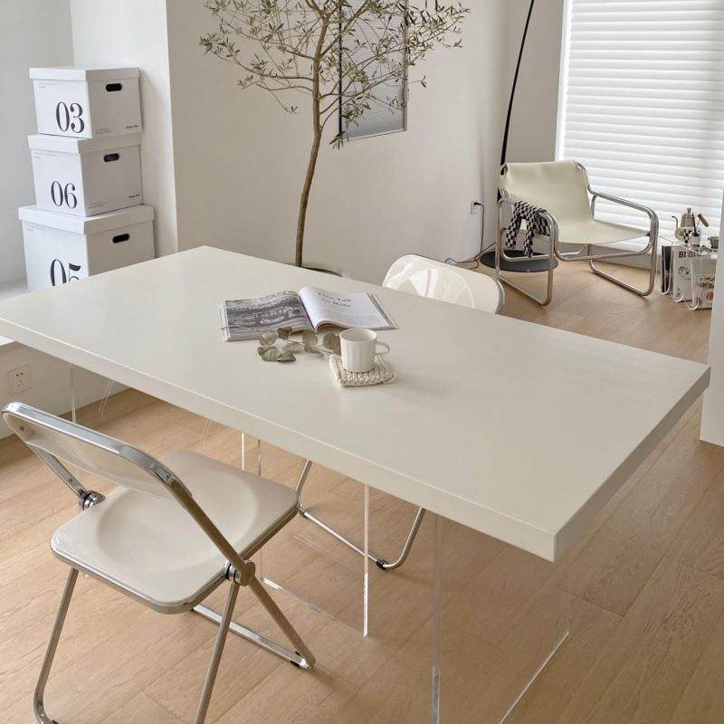 轻奢亚克力悬空餐桌家用创意实木简易书桌工作台办公桌设计师桌子