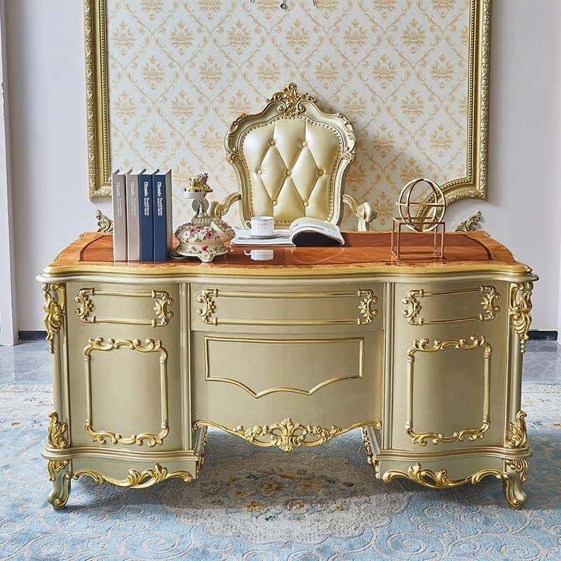 欧式书桌奢华全实木别墅实木桌办公桌高档香槟金书台书房家具套装,工业油品/胶粘/化学/实验室用品,其他实验室设备,淘宝优惠券,粉丝福利购,淘宝优惠卷