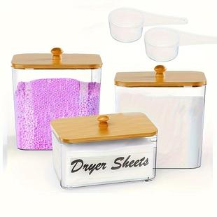 3pcs方形洗衣容器大号洗衣存储罐带竹制盖子收纳盒洗衣房用