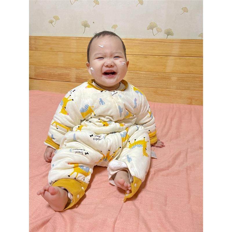 婴儿睡袋秋冬款加厚小月龄宝宝分腿睡袋防惊跳儿童防踢被纯棉a类