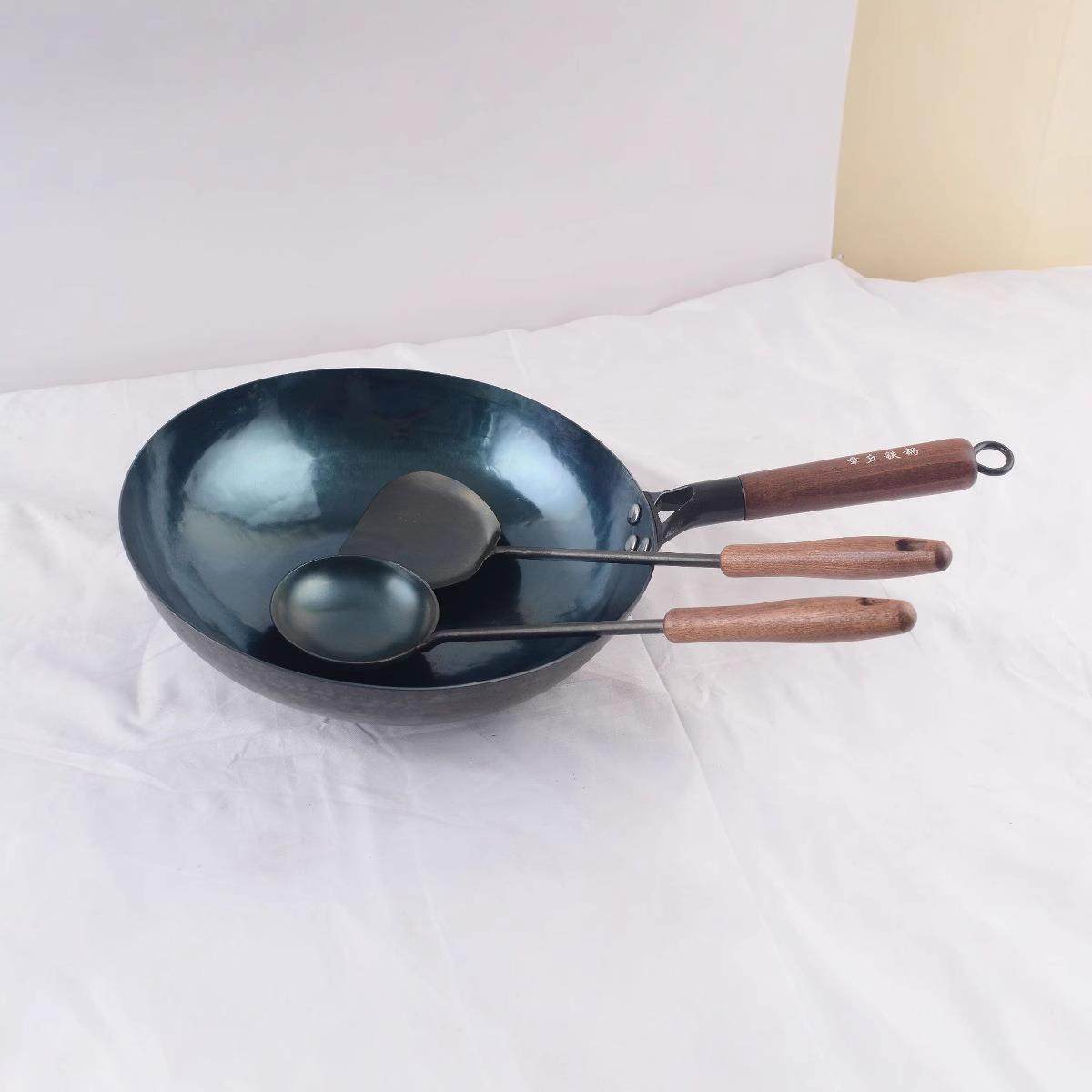 章丘铁锅无涂层木把镜面锅电磁炉家用炒锅不粘锅手工锻打章丘铁锅