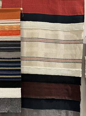 棉麻编织手工艺原木风格英伦风格红色格子棉麻面料格子面料