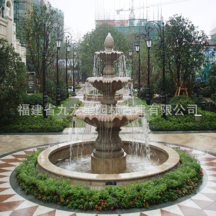 石雕喷泉风水球黄锈石跌水花钵别墅小区雕塑摆件广场水景手工雕刻
