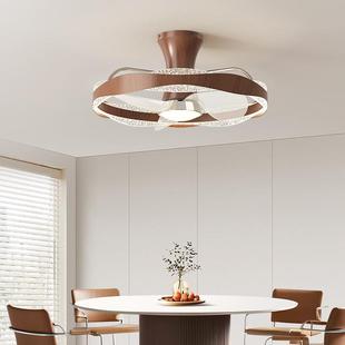 卧室风扇风灯中古风胡桃木纹静主音卧电扇灯式美复古餐JOO厅吊扇