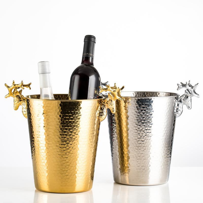 跨境商创鹿头不锈钢冰桶粒886KTV酒吧冰桶用冰镇红酒意桶家用冰块