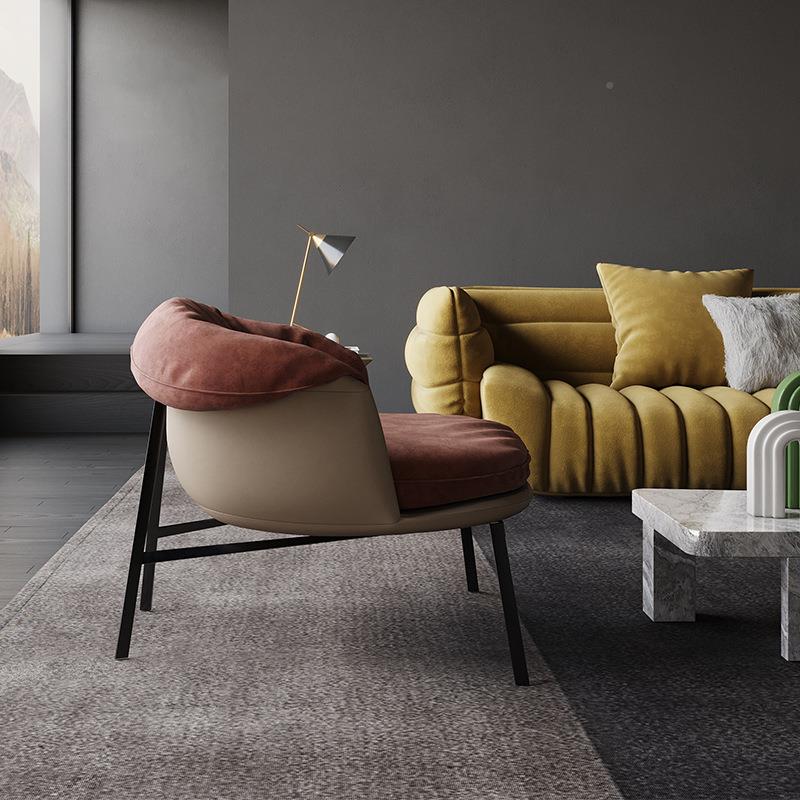 式极简布艺沙发意椅现代品简约甜设店计259师单人椅子客厅休闲椅