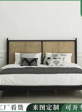 现代简约经典黑色设计蜡卧室TFS5藤编白木框1.8m双人1.m床单人民