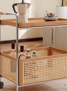 中实木小KML推车可藤编不锈钢滑轮餐车移动物边几纳古收沙发储置