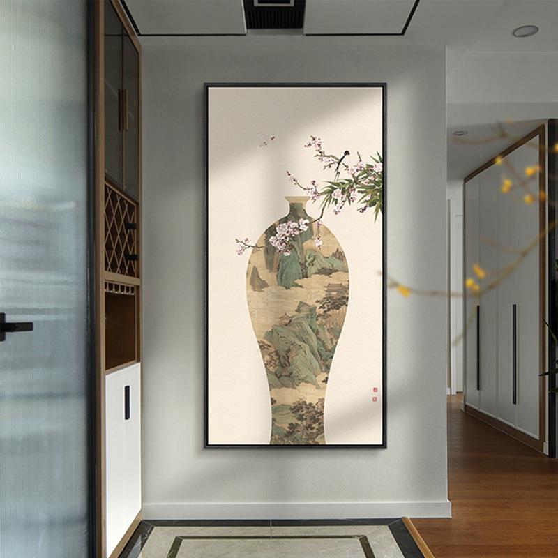 山水玄关装饰画式新中版户走廊正对门YZ202212挂画茶室进门竖壁画